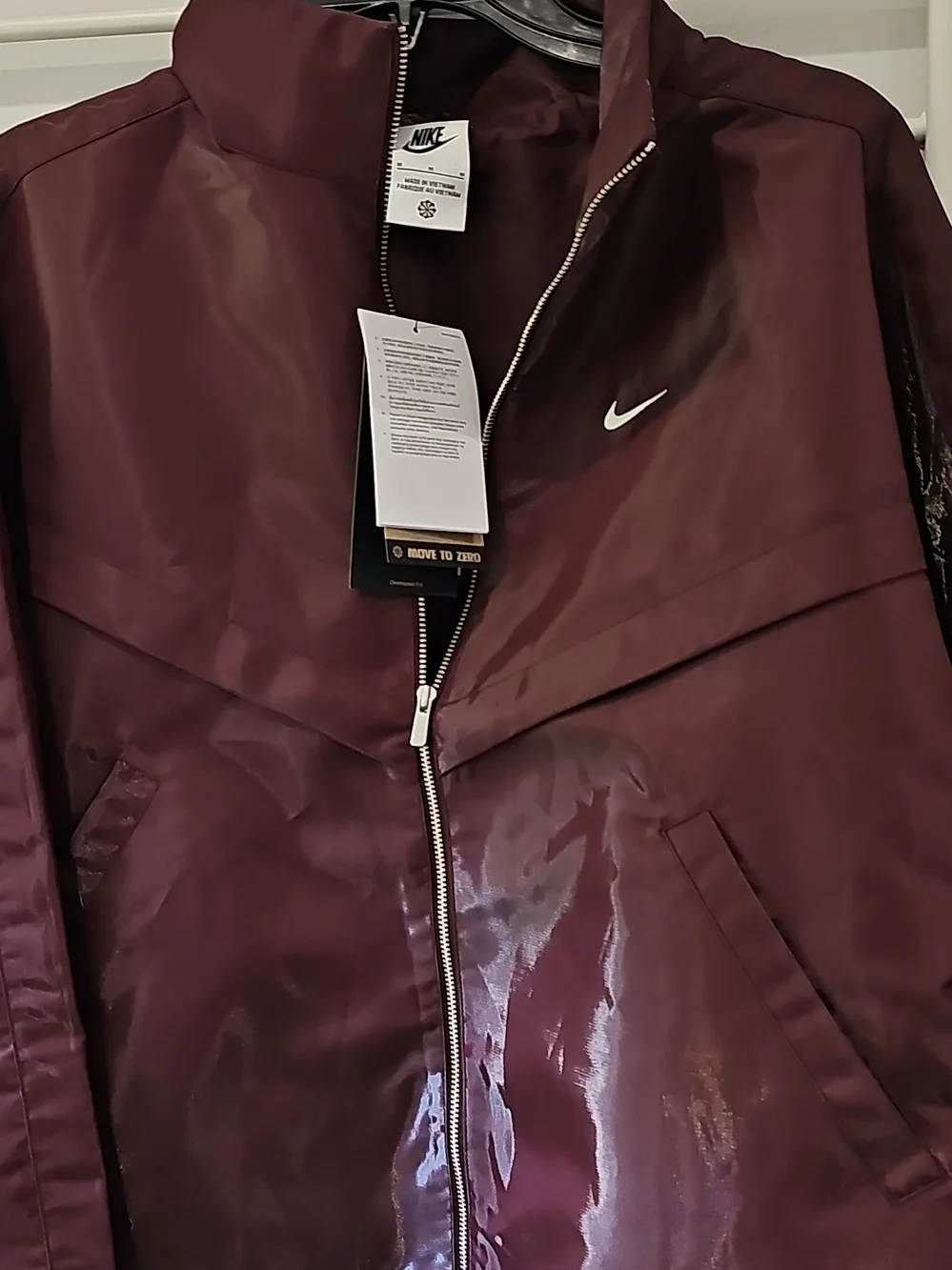 Nike Women's Burgundy Bomber Jacket with White Swoosh